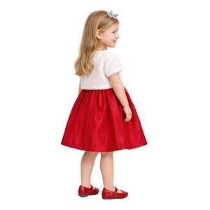Red Velvet Party Dress White Faux Fur Shrug & Bow